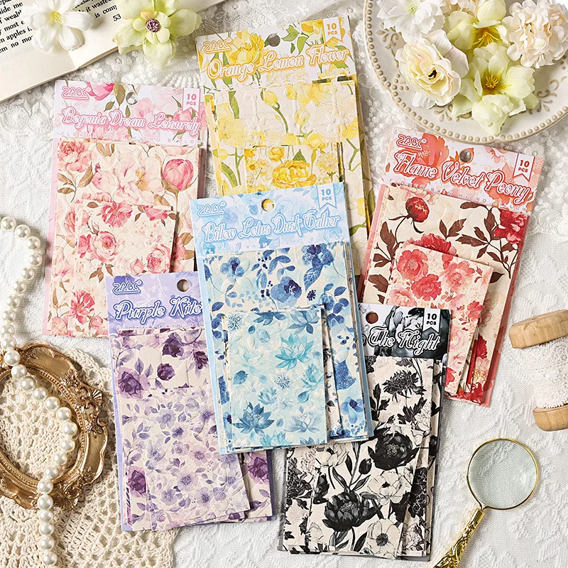 10pcs/lot Memo Pads Material Paper flowers and rain falling slightly Junk Journal Scrapbooking  Background Decoration Paper