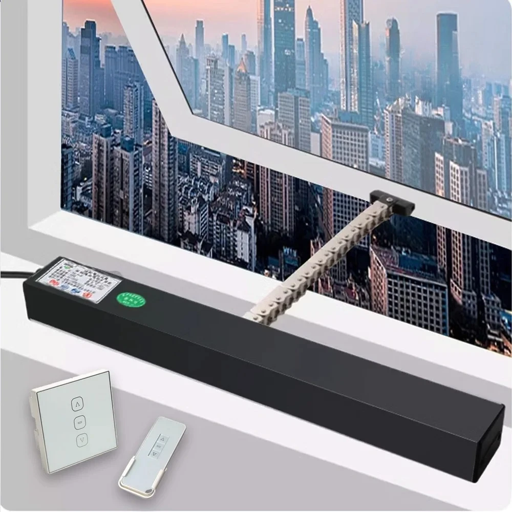 Automatic Single Chain Black Window Closers Running Trip 300-1000mm,DC24V Motorized Window Opener AC Input Power with Low Noise