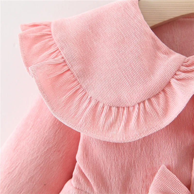 Spring and Autumn Girl Baby Long-sleeved Princess Big Lapel Skirt Solid Color Basic Simple Dress