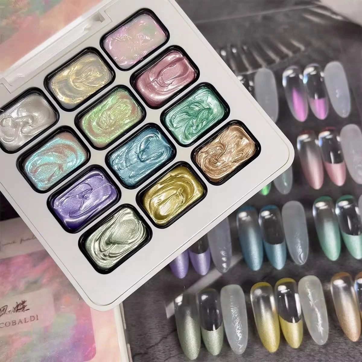 12 Grids/Box Nail Art Painting Gel Pearl Satin Patting No Wipe Mini Size Pearl Satin Gel Palette For Professional Salon Manicure view 4