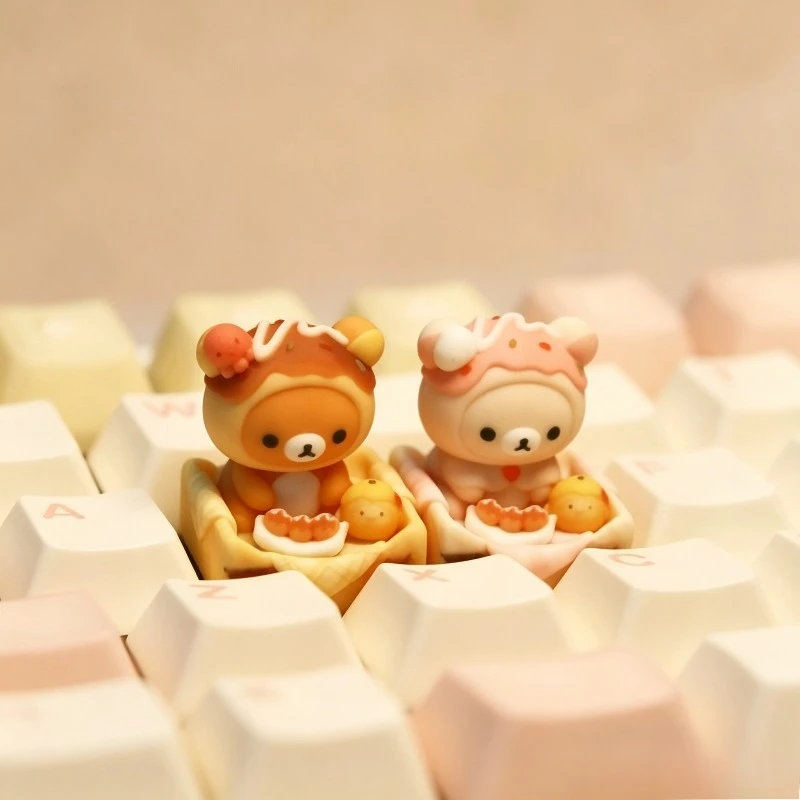 Cute Little Bear Theme Keycaps Set 3D Resin Custom Original Handmade Replace ESC Keycaps for Mechanical Keyboard Accessories
