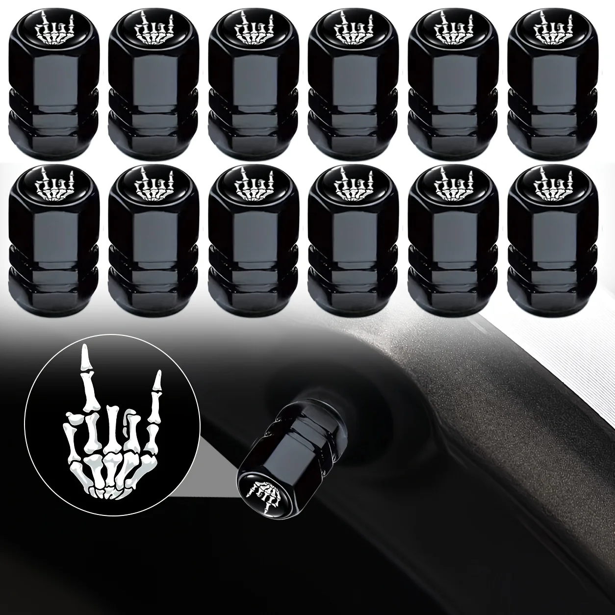 12Pcs Skeleton Finger Tire Valve Stem Caps for Car SUV Truck Motorcycle Bike Car Accessories Dustproof and Waterproof