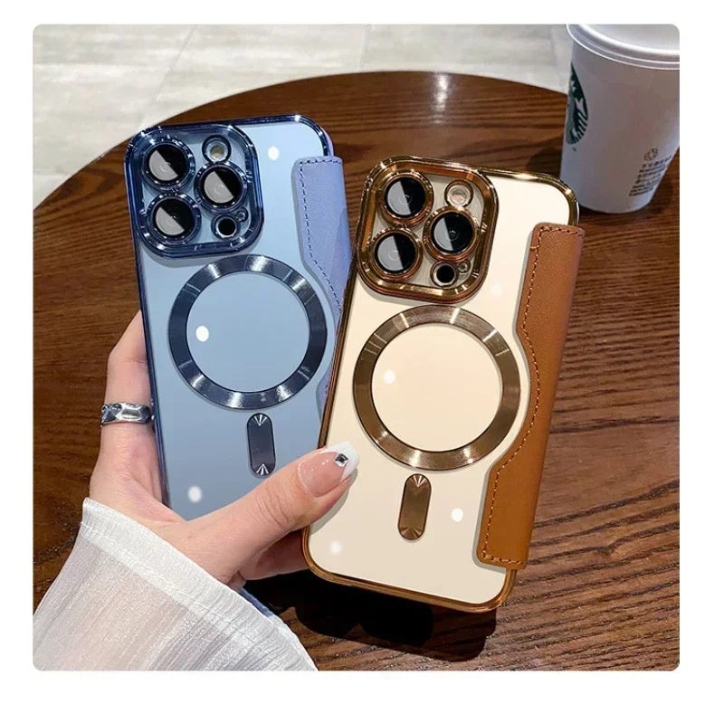 

Suitable for iPhone 16 Flip Card Insert Phone Case 15promax Magnetic Suction 14pro Lens Film 13 All Inclusive Protective Cover