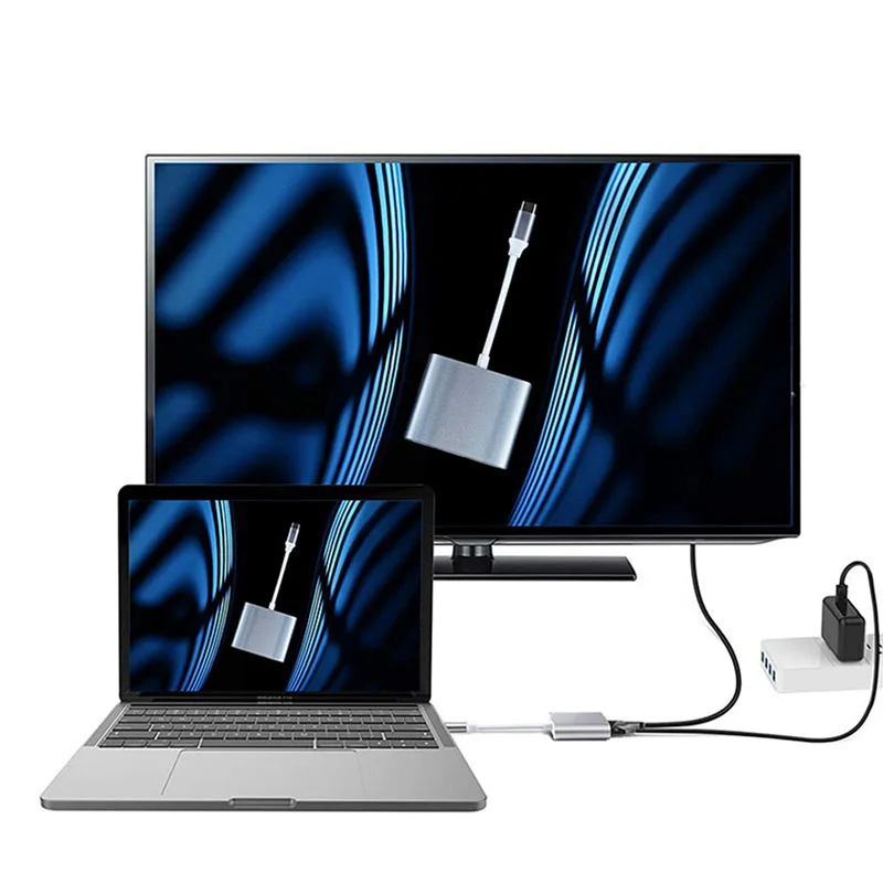 

【Элегантный дизайн】2X Type-C Кабель-адаптер-конвертер для USB-C Digital AV Многопортовый адаптер MJ1K2AM/A и USB Новый FW3
