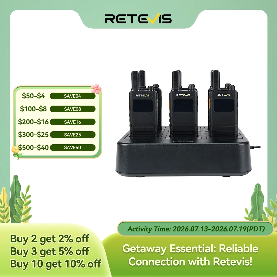 Retevis B63S (3nd Gen RT22) Mini Walkie-talkies PMR446/FRS Slim LCD Screen Rechargeable for Restaurant Boutique Store(6 Pack)