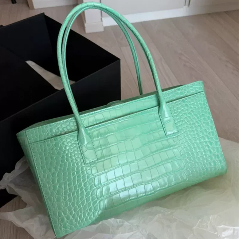 Exquisite Green Crocodile Print Bag,luxury Premium Texture Retro Shoulder Tote Bag,Fashion Minimalist Niche Design Women Handbag