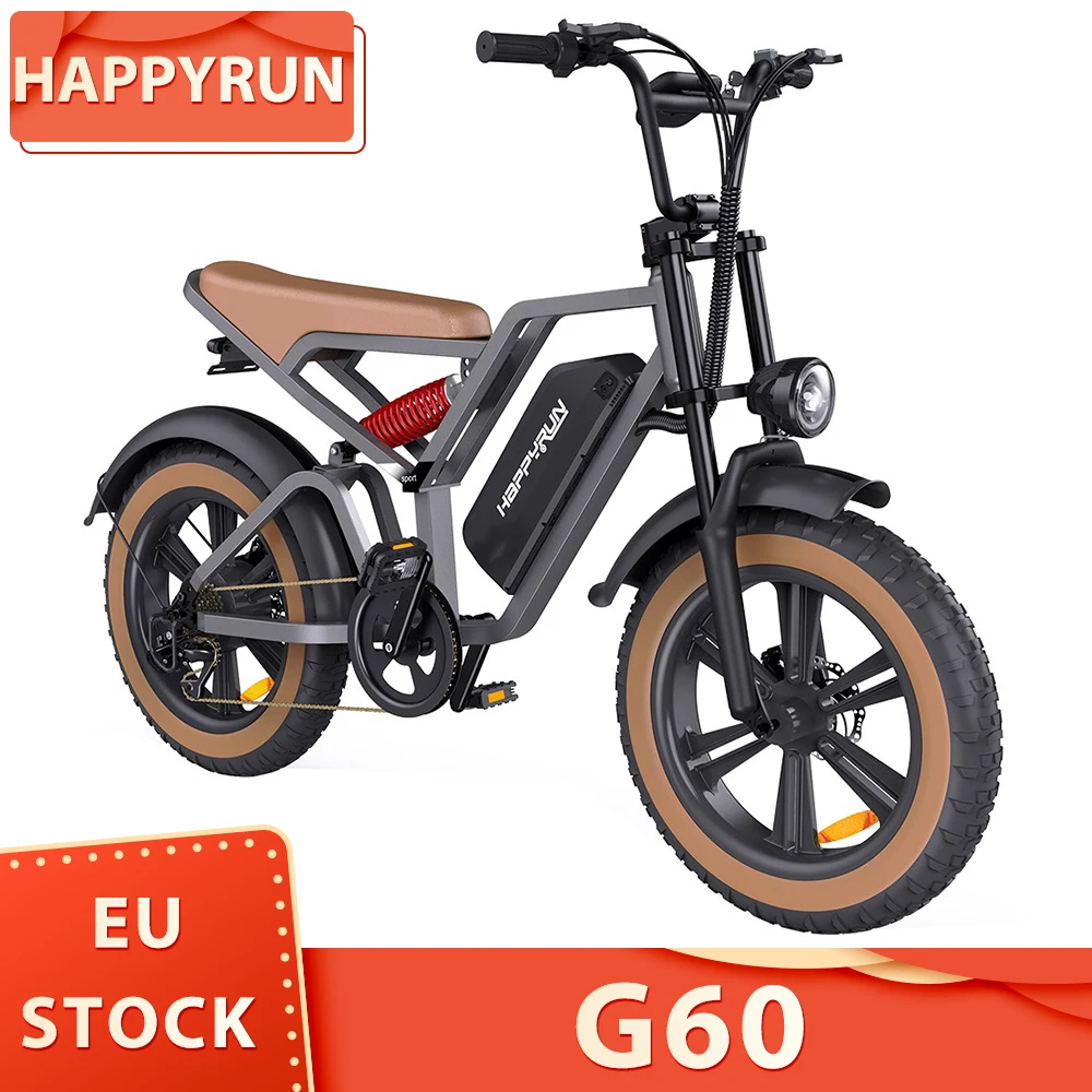 HAPPYRUN G60 Electric Bike 20 inch Fat Tire E-Bike 48V 750W Brushless Motor 48V 18Ah Removable Battery 25km/h Max Speed Bicycle