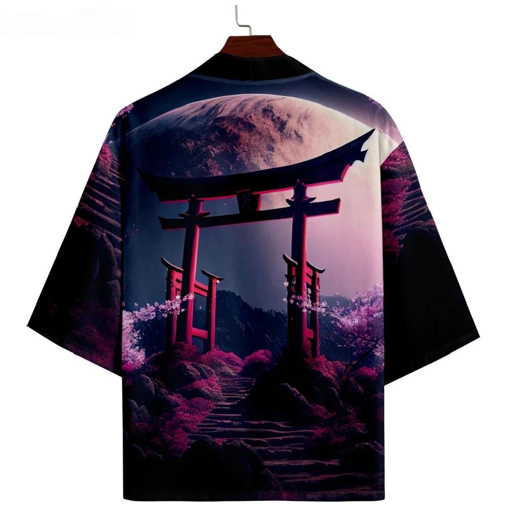 New Design Fushimi Inari Shrine Beach Women Print Haori Yukata Fashion Japanese Cardigan Kimono Traditional Asian Clothing 2024