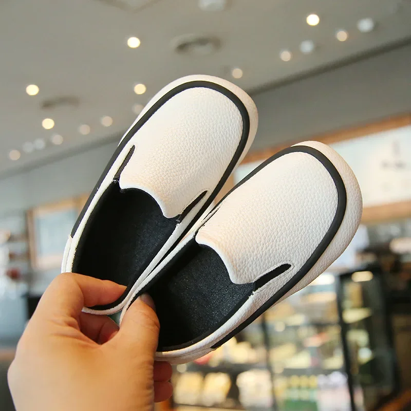 

Spring Autumn Wear Resistant Boys Leather Beanie Shoes Comfortable Casual Board Shoes Children Versatile Solid Color Loafers