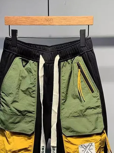 

Summer Men's Casual Loose Fit Thin Workwear orts with Big kets Faionable Patchwork Lightweight Trousers Youthful Sle