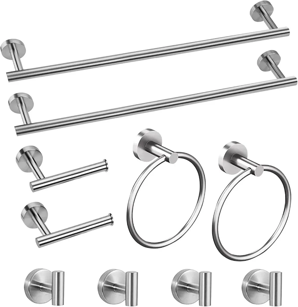 

10-Piece Brushed Nickel Bathroom Set, 16-inch Towel Bar, Toilet Paper Holder, Robe Hook, SUS304 Stainless Steel