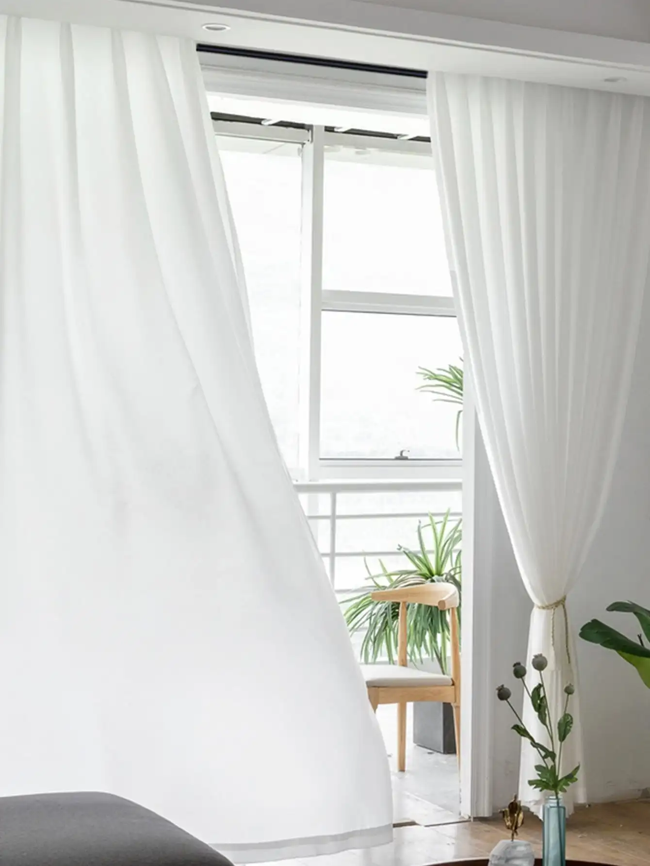 White Privacy Sheer Curtains 84 Inches Long 1 Panels Set Semi Sheer Light Filtering Curtains for Living Room Rod Pocke
