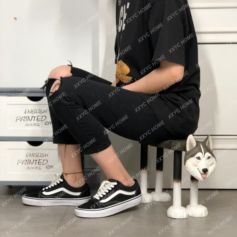 2 Solid Wood Hand Carved Medium Baby Animal Bench Children Low Stool Creative Home Stool Nordic Household Stool