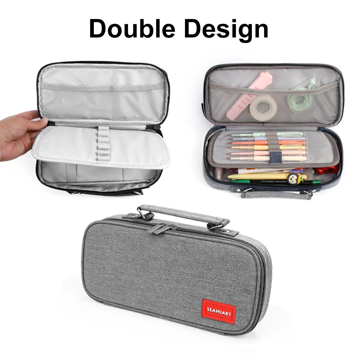 Seamiart 1pc Big Capacity Zipper Pencil Case Multifunction Double Layer Pen Storage Bag Stationery School Pen Case Supplies