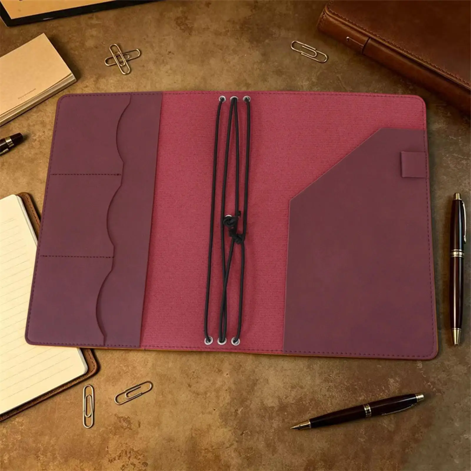 Leather A5 Notebook Cover Multifunctional Travelers Journal Cover PU Vintage Planner Sleeve Elastic Band Notebook Protector - view 3