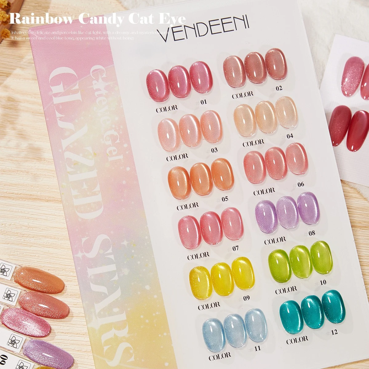 

Vendeeni Summer Colorful Candy Pink Blue Glass Bead Cat Eye Nail Gel Polish 2025 New Style Soak Off UV Gel Varnish for Manicure