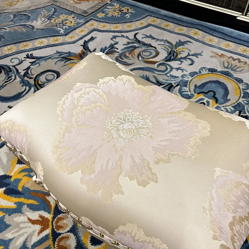 French fabric embroidery foot pedal European court luxury solid wood sofa stool