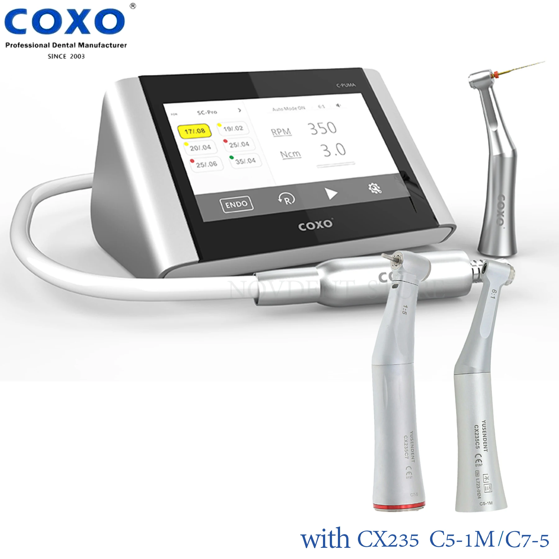 COXO C-Puma Master Electric Motor with Endo Motor with 6:1/1:5 Contra Angle Handpiece CX235 C7-5/C5-1M Repair Dentistry Tool