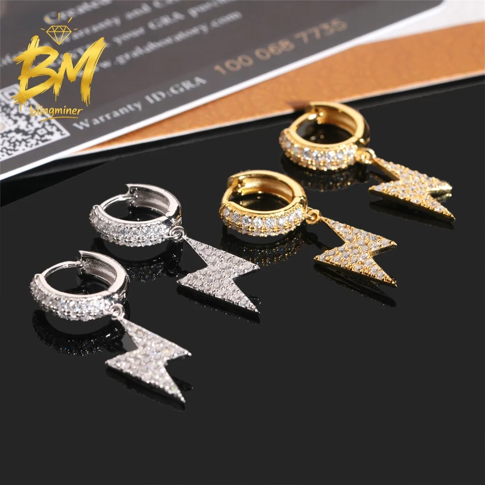 Blingminer Lightning Charm VVS Moissanite Earrings For Men Women S925 Silver Ear Studs Pass Diamonds Tester Free GRA Shipping
