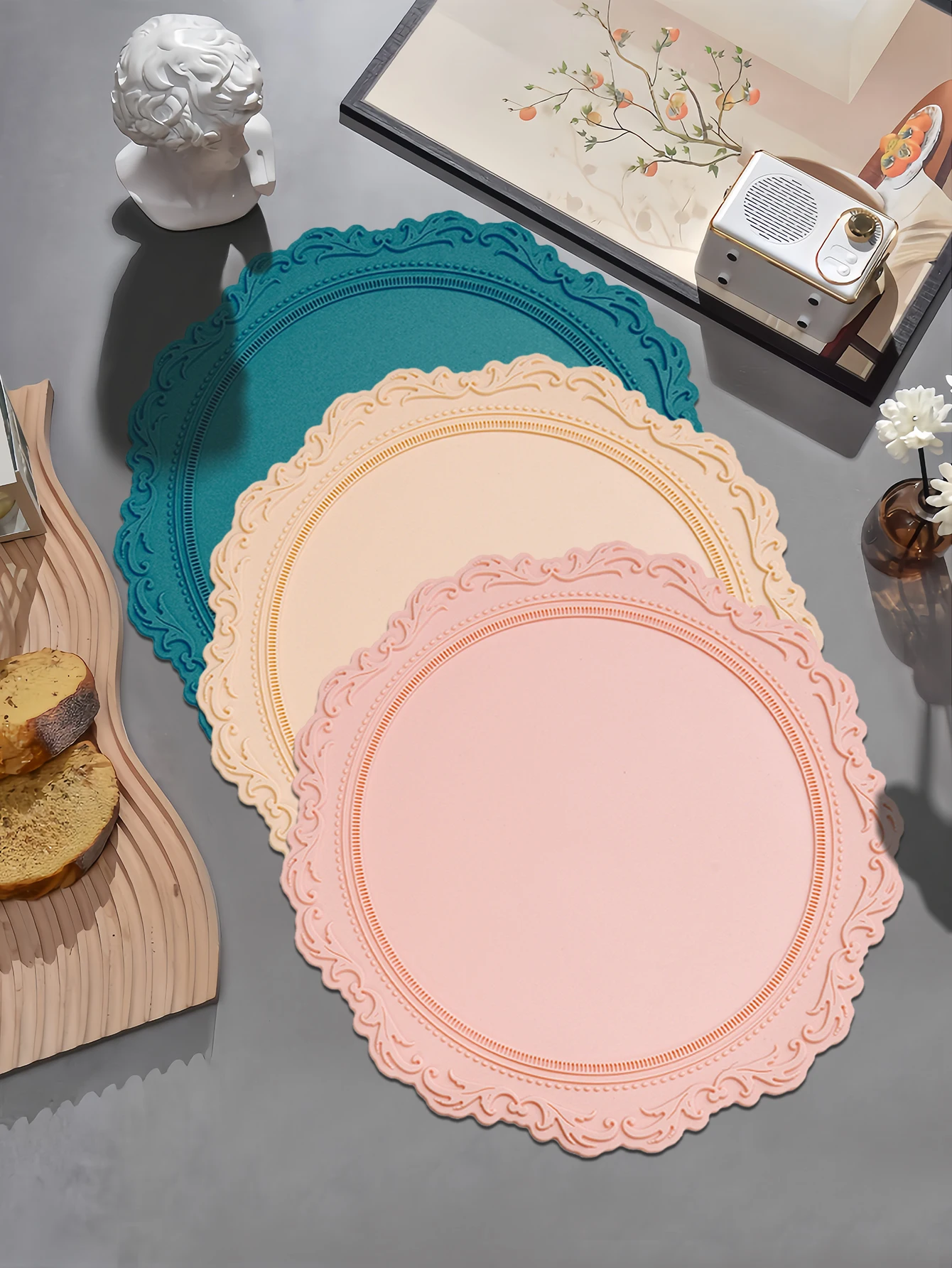 

Anti-Slip Silicone Dining Mat Waable Decorative Retro Restaurant Western Cuisine Waterproof Oil Resistant Hotel Dining Pad