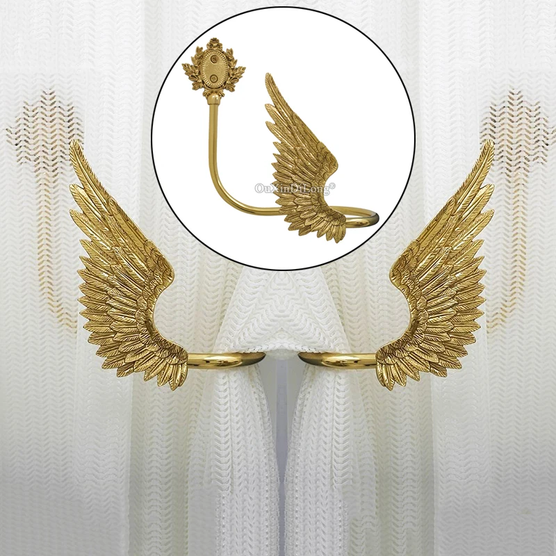 

High-end Luxury 1Pair Solid Brass French Angel Wings Curtain Holdbacks Wall Drapery Tie Back Hooks Hangers Home Decorations