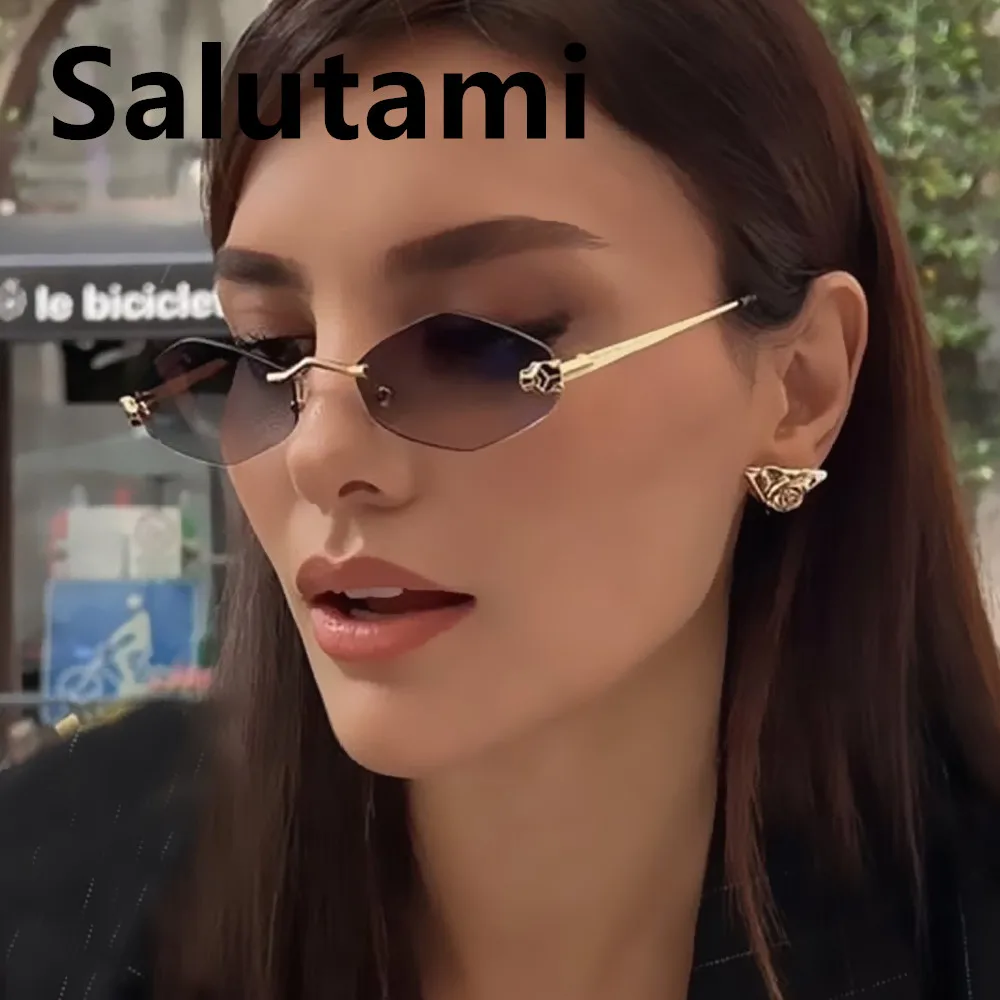 

vintage irregular gradient small sunglasses for women new fashion alloy rimless elegant sun glasses ladies leopard eyewear uv400