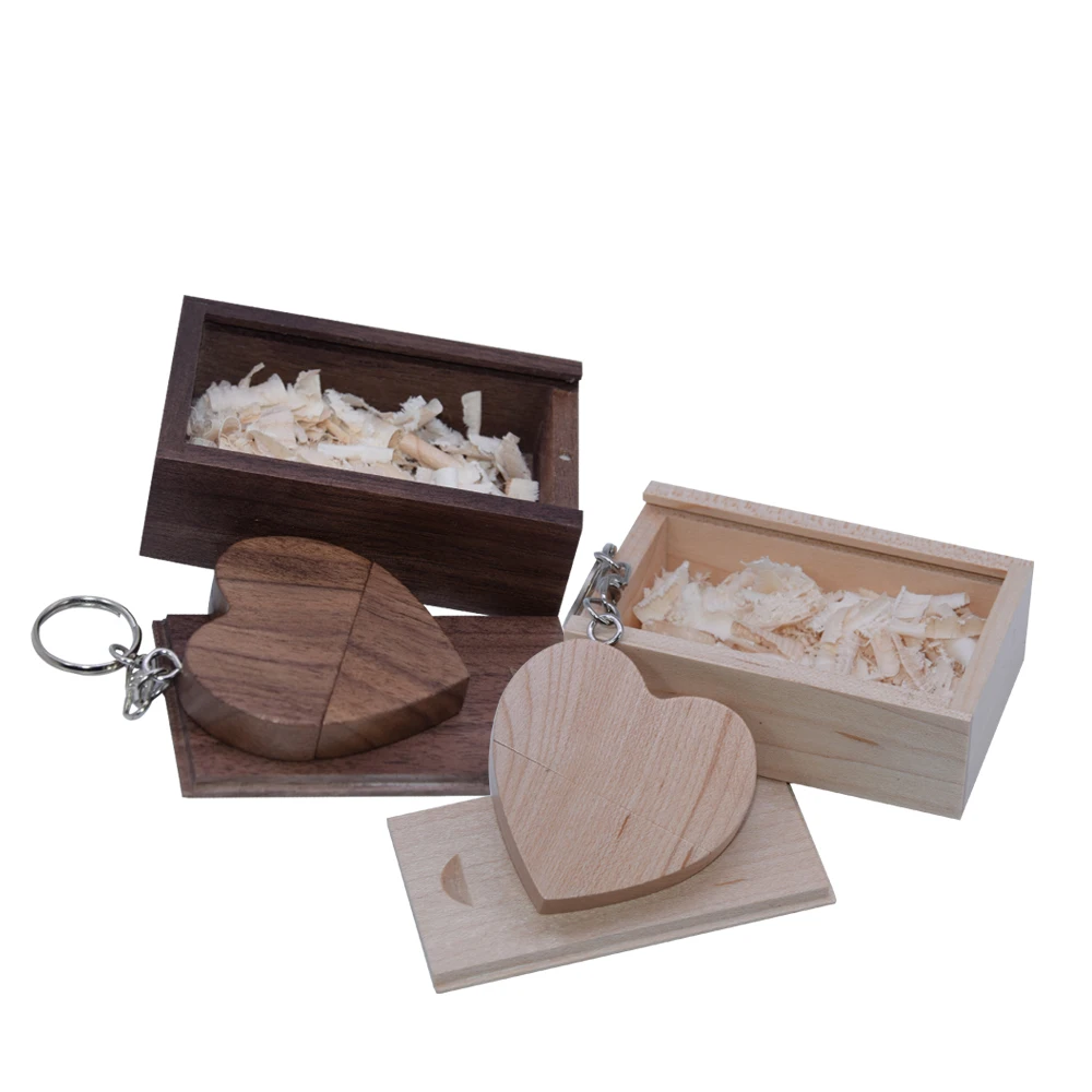 Unidad Flash USB de madera con forma de corazón, memoria de capacidad Real, 64GB/4GB, disco U, regalo de recuerdos, regalos de fotografía de boda