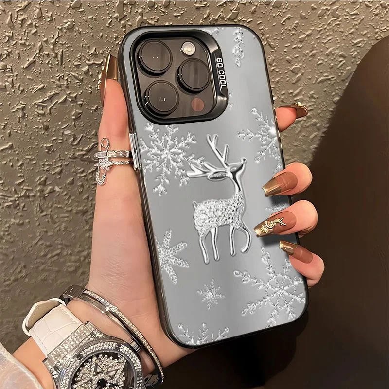 Christmas Tree Snow Deer Pattern Phone Case For iPhone Case 16 15 14 13 12 11 Pro XR XS Max 7 8 Plus Phone Shockproof Y2K Cover