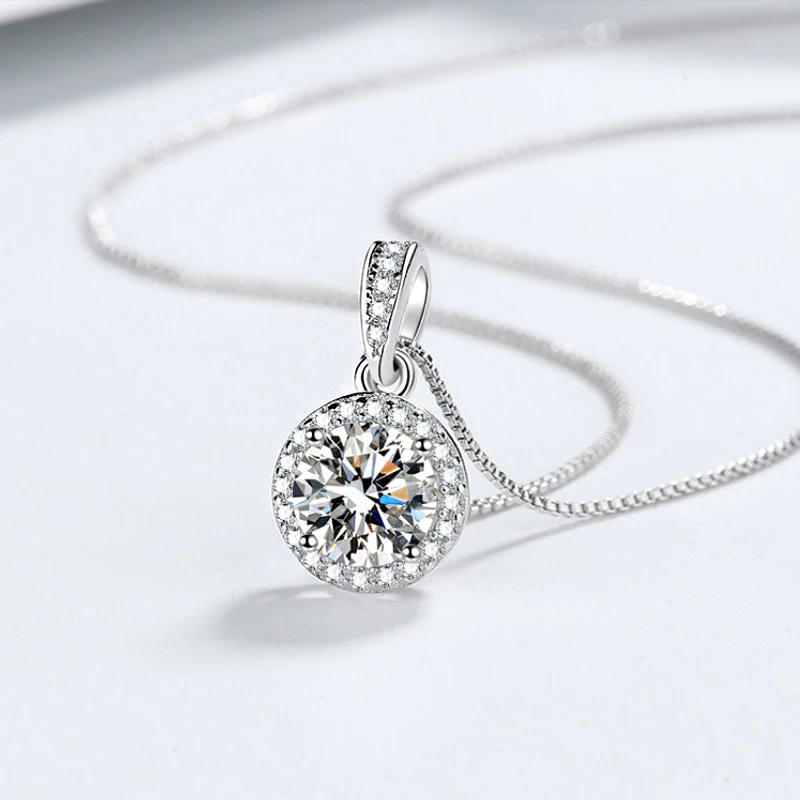 Nowa moda 925 Sterling Silver Fine Round AAA Zircon Wisiorek Naszyjniki Biżuteria damska Rhinestone CZ Łańcuch obojczyka Prezent urodzinowy — zdjęcie 4