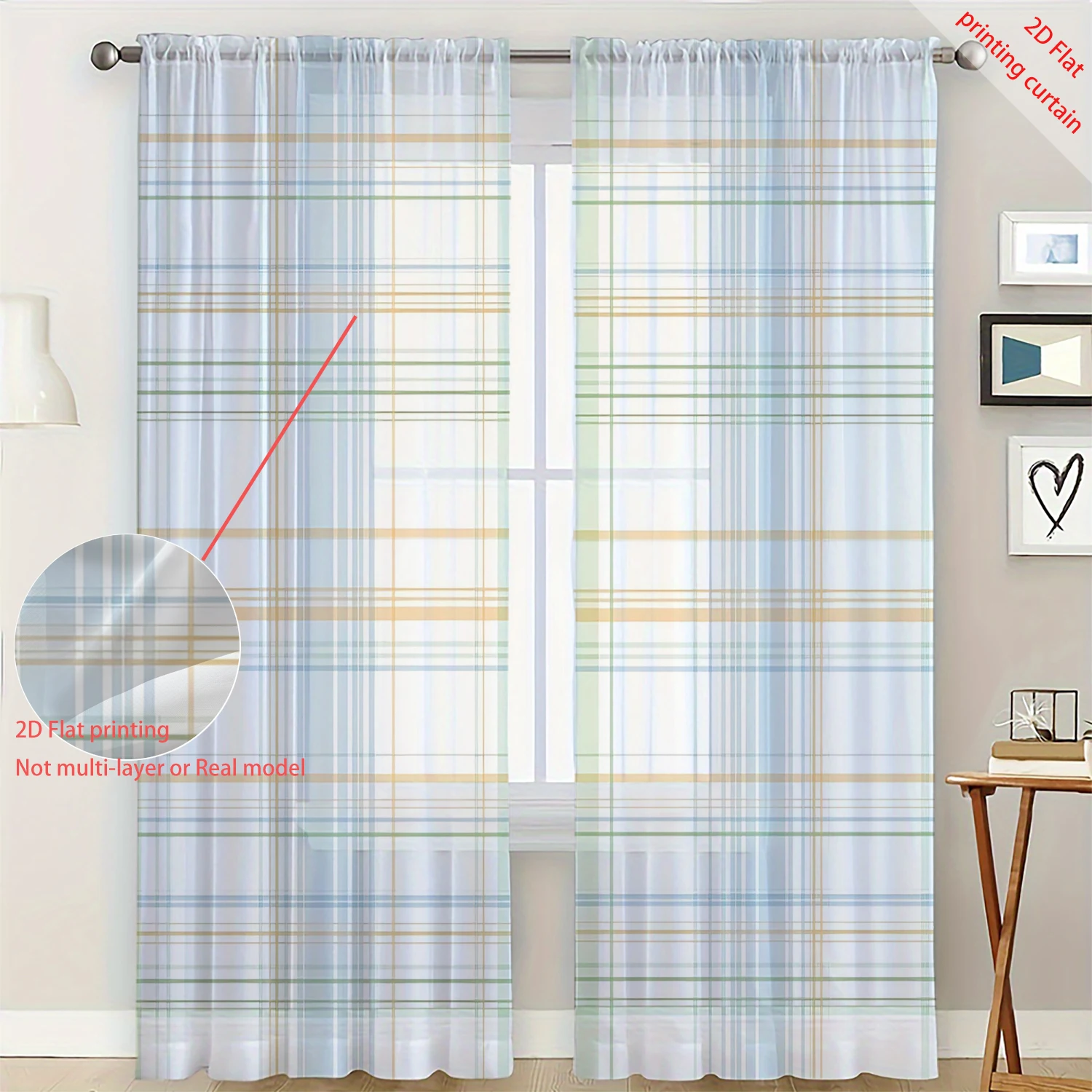 2 Pieces HD Digital Fresh geometric lines Printed Window Screen Home Decor Style Decoration Living Room Bedroom Rod