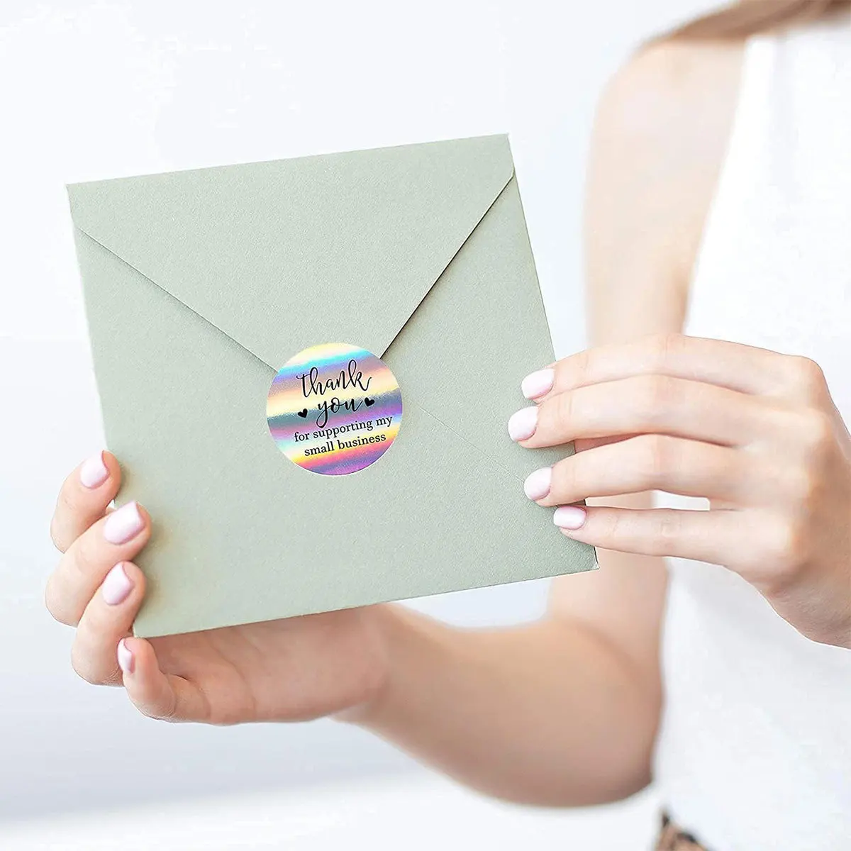 500 قطعة من ملصقات شكرًا لك بالليزر بألوان قوس قزح مقاس 1 بوصة ملصقات الأعمال الصغيرة ملصقات لاصقة لمستلزمات تغليف البوتيكات