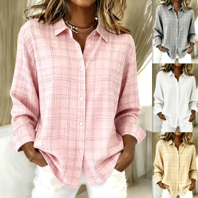 

Women's Plaid Shirt Long Sleeve Button Down Collared Blouse Fall Flannel Top Casual Workwear Layering Fashion