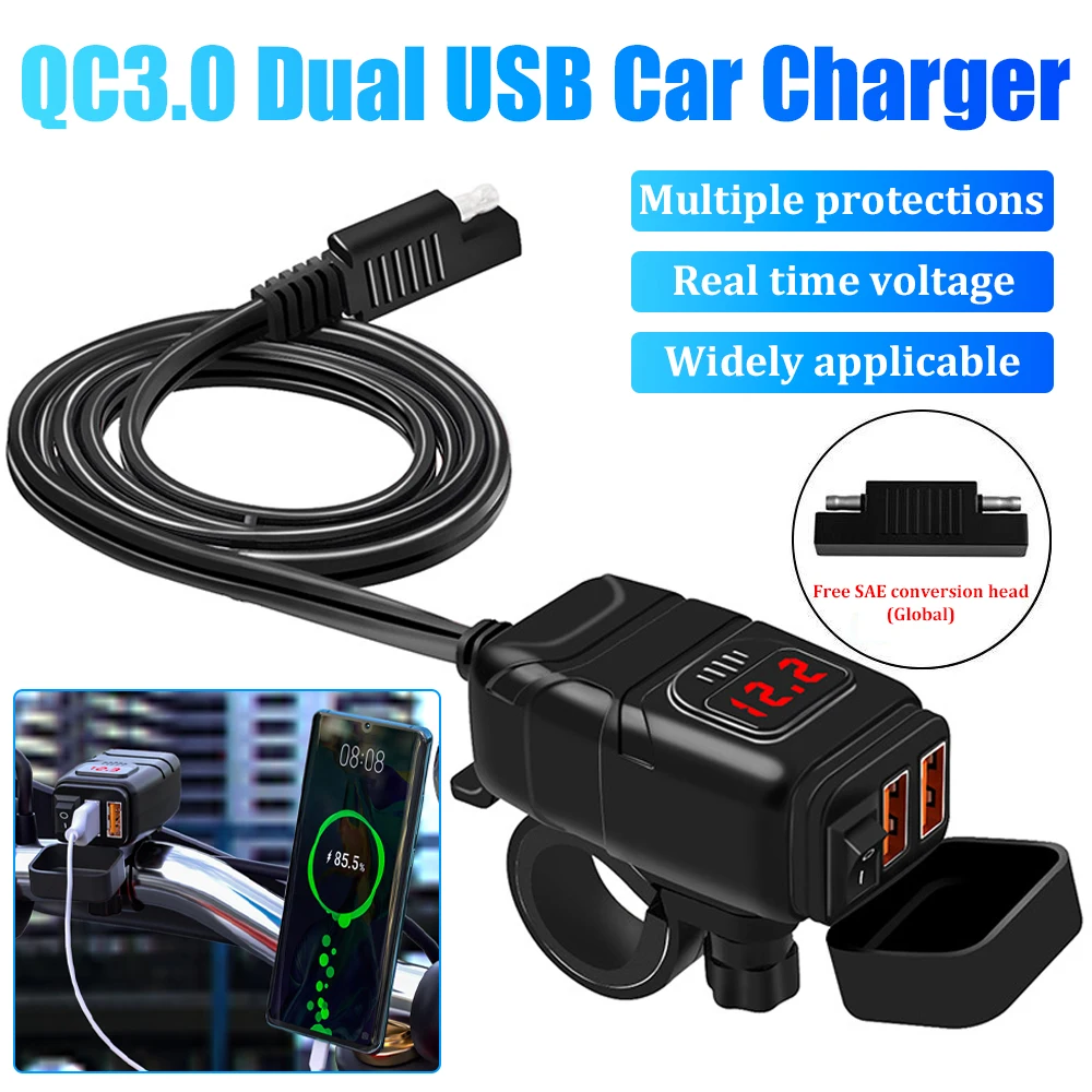 

Motorcycle USB Fast Cellular Charger Waterproof Type C Port Socket Connector With Cell Mobile Voltmeter Digital For Bike,Moto