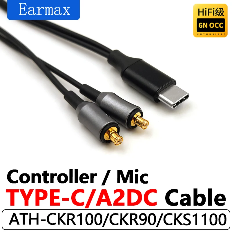 Para ATH-CKR90 ckr90is ckr100 ckr100is cks1100 cks1100is fones de ouvido hifi substituíveis typec para a2dc occ cabo de cobre de cristal único