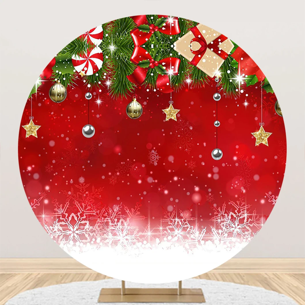 Laeacco Red Christmas Round Backdrop Dream Light Bokeh Snowflake Xmas Ball Kids Birthday Girls Portrait Photography Background