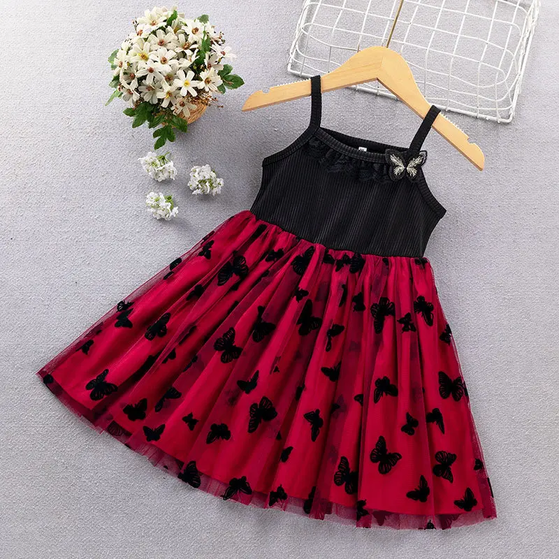 Summer 2024 New Girls Cute 3D Small Butterfly Dress Toddler Kid Mesh Color Block Tank Top Dress