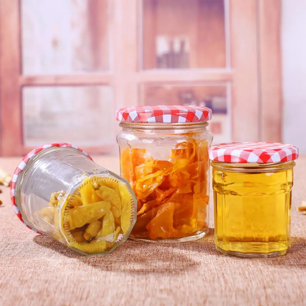 مجموعة جرة تخزين زجاجية مكونة من 5 زجاجات مخلل زجاجية مع أغطية برطمانات تخزين متعددة الوظائف لتوابل مربى الفراولة للمطبخ
