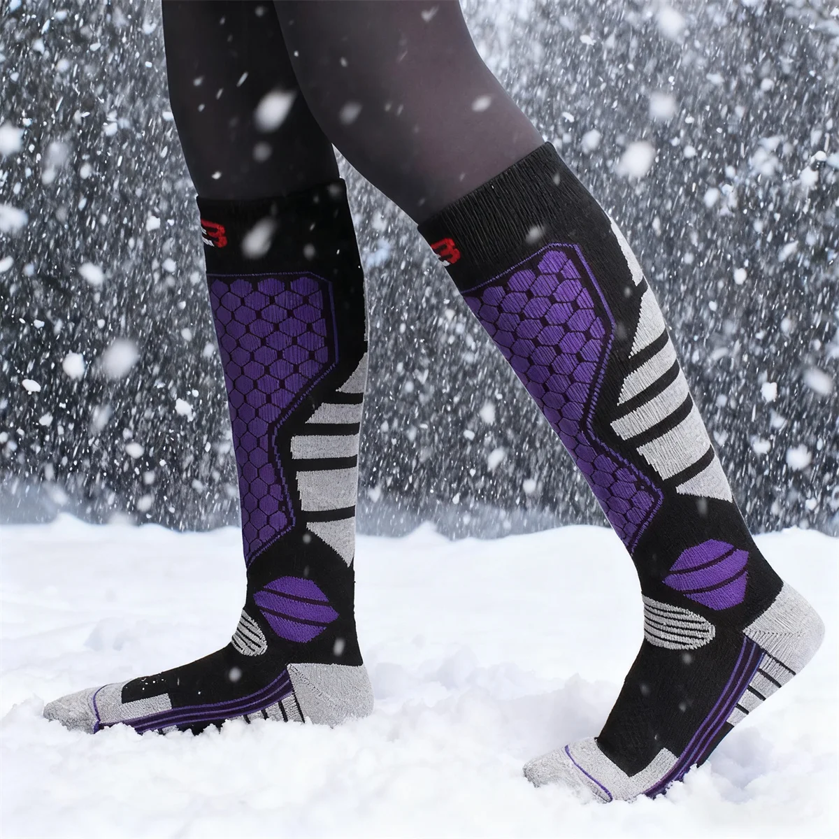 1 Pairs ميرينو الصوف جوارب التزلج للنساء الرجال الحرارية شتاء دافئ سميكة جوارب طويلة إلى الركب للتزلج على الجليد #2