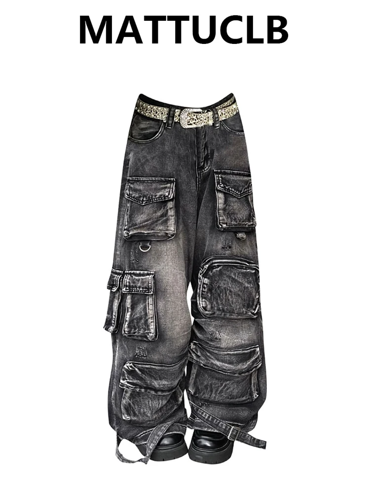 

Осень-зима 202, женские джинсовые брюки-карго Harajuku Y2K, японские мешковатые джинсы-карго в стиле гранж, широкие джинсы, мужские джинсы в стиле панк Goblin Core