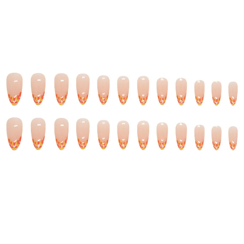 Faux ongles français à paillettes de feuilles d'automne, 24 pièces, en jaune pâle et Orange d'automne, cadeau parfait pour femmes et amis