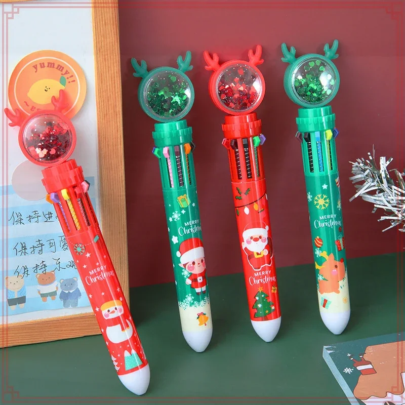 12 Pcs Wholesale Christmas Deer Santa Claus 10 Colors Ballpoint Pens for School Supplies Writing and Gift