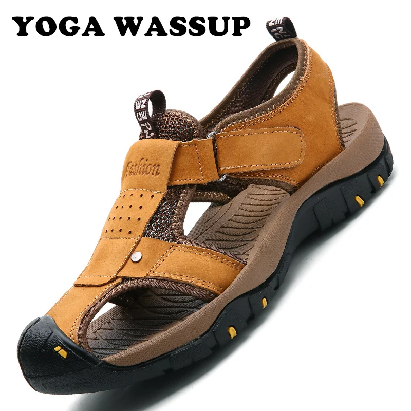 

YOGA WASSUP-Men's leather summer shoes, handmade classic sandals, casual, flat slippers in sizes 36-48