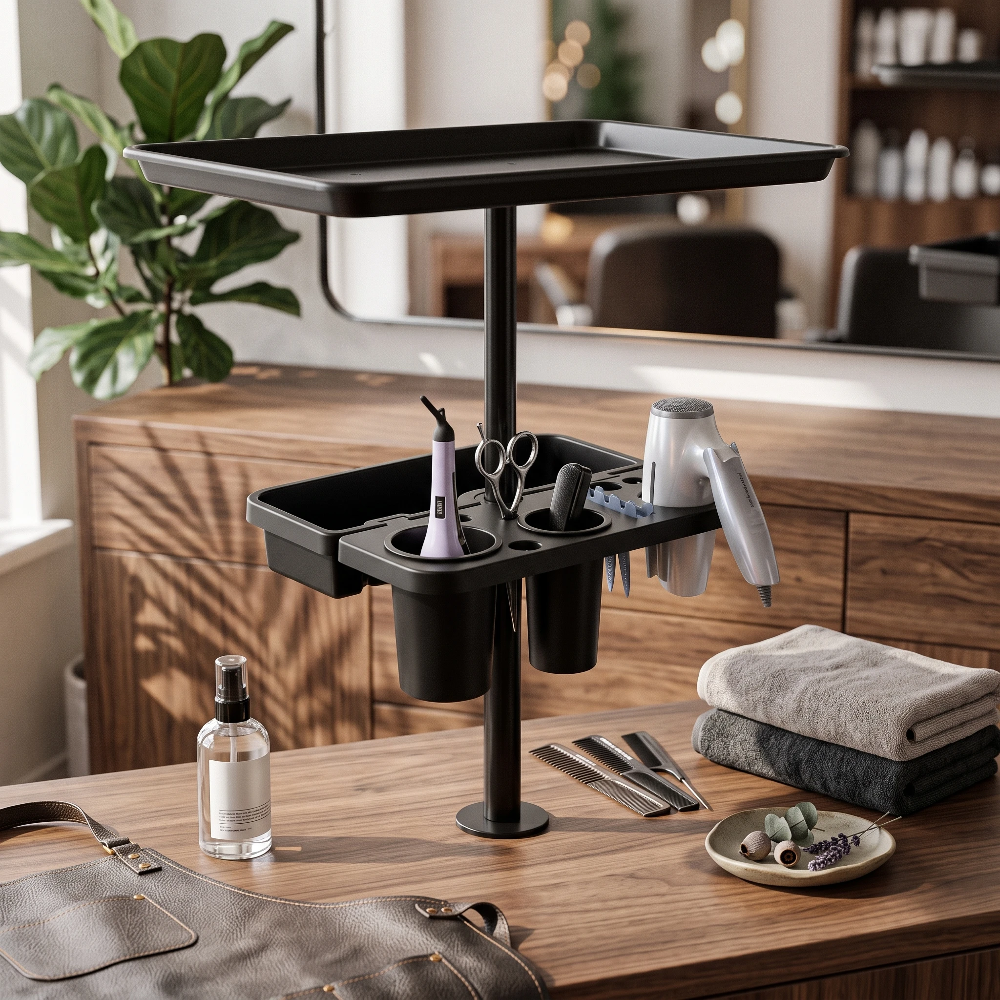 Salon Trolley Cart Mobile Rolling Salon Tray Trolley with Tool Holders Heat-Resistant Cart with Holders Space-Saving