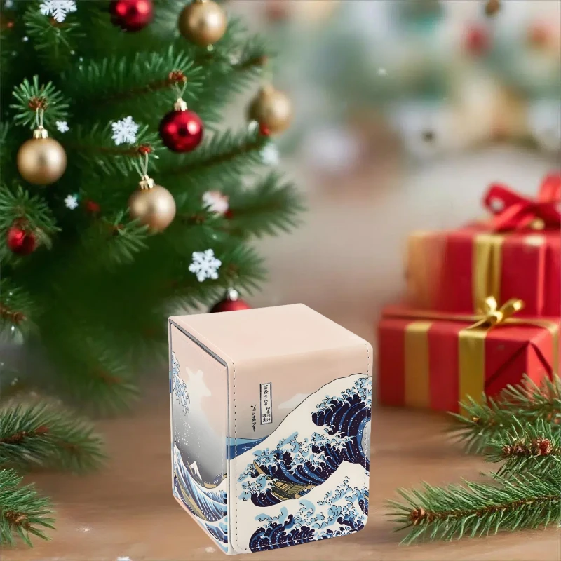 صندوق بطاقات من جلد البولي يوريثان الفاخر متوافق مع بطاقات Mtg - يحمل أكثر من 100 بطاقة واحدة، صندوق تخزين بطاقات التداول مناسب لبطاقات Tcg/Ptcg/Ygo، حامل بطاقات رياضية مع فواصلين، مثالي لعشاق البطاقات، لون المشمش، هدية عيد الميلاد