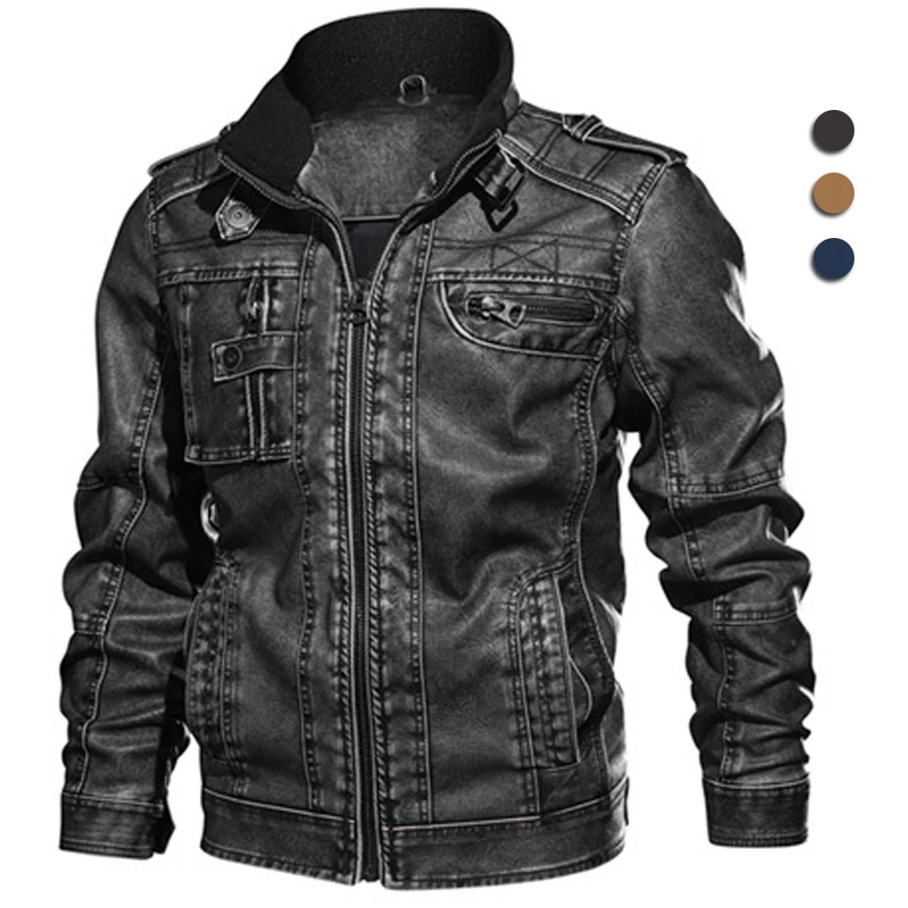 Brand Leather Jacket Men Vintage Biker PU Coat Causal Motorcycle Jackets Plus Size 8XL 3D Stand Collar Autumn Winter Thick Tops