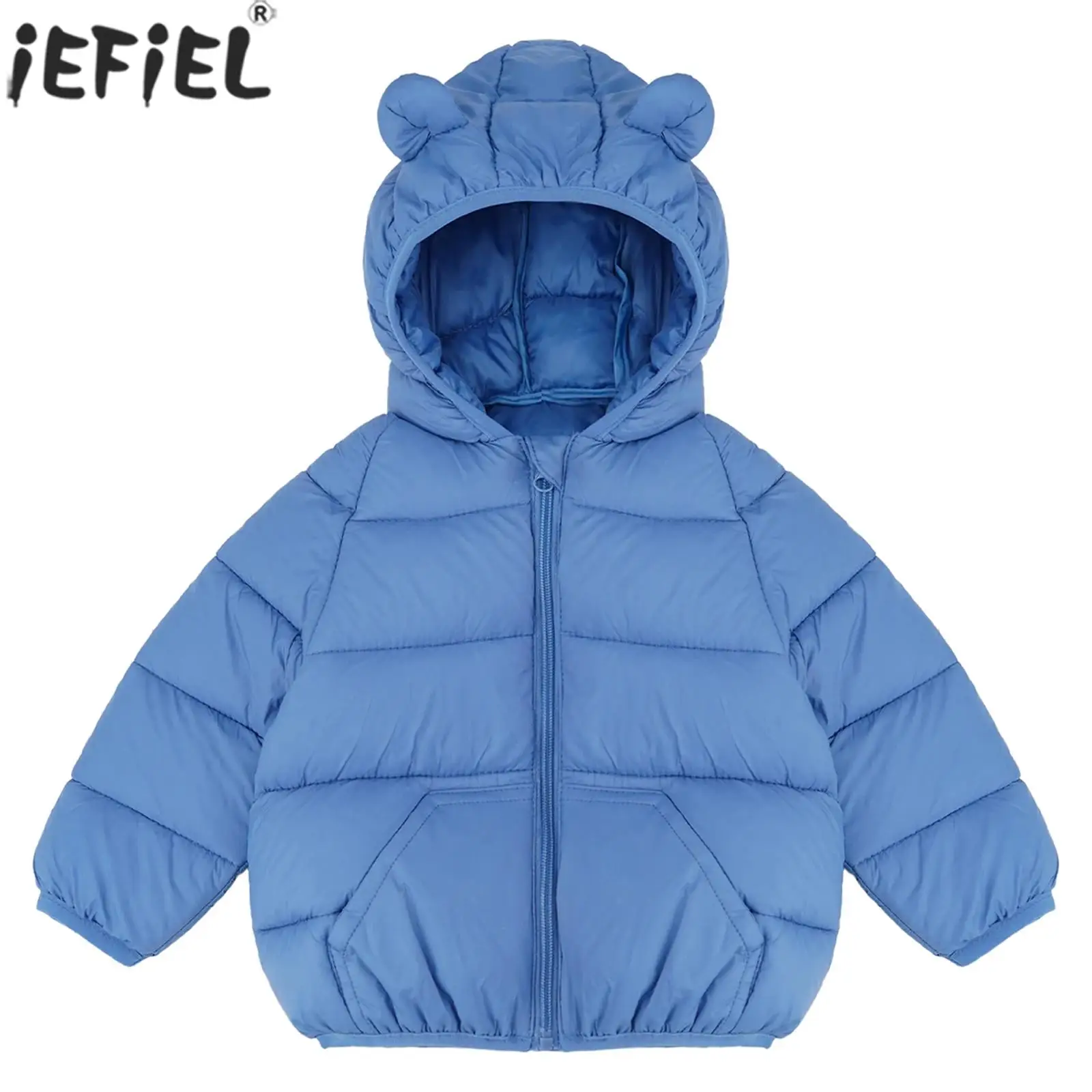 أطفال بنين بنات شتاء دافئ مقنعين أسفل سترة مبطن ملابس خارجية طويلة الأكمام آذان الدب سستة يندبروف معطف منتفخ خفيف الوزن