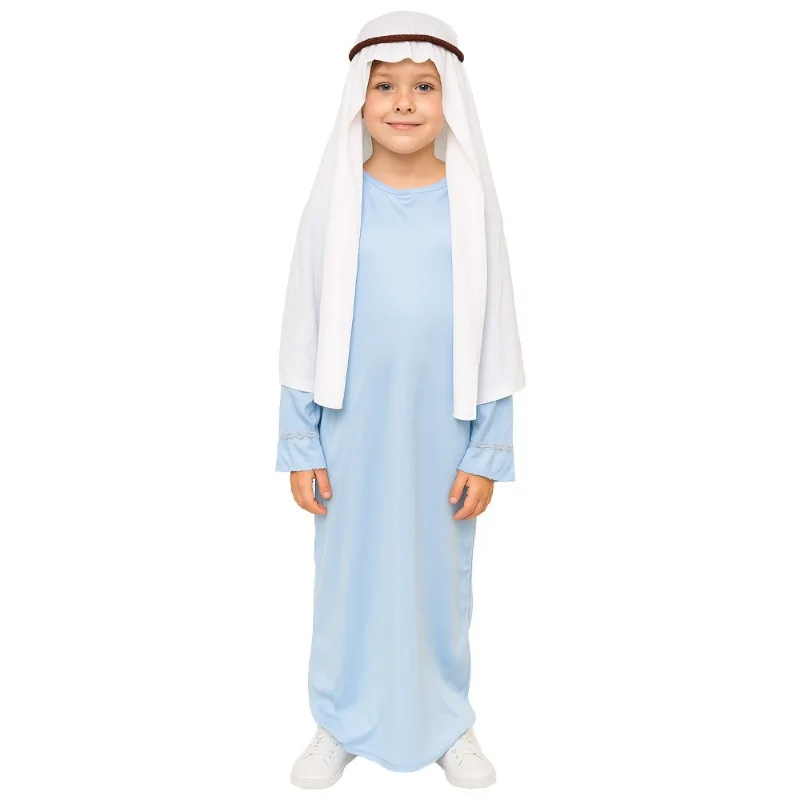 Children Religious Our Lady Costume Robe with Headscarf for Campus Role Playing Party Outfit World Book Day Costume