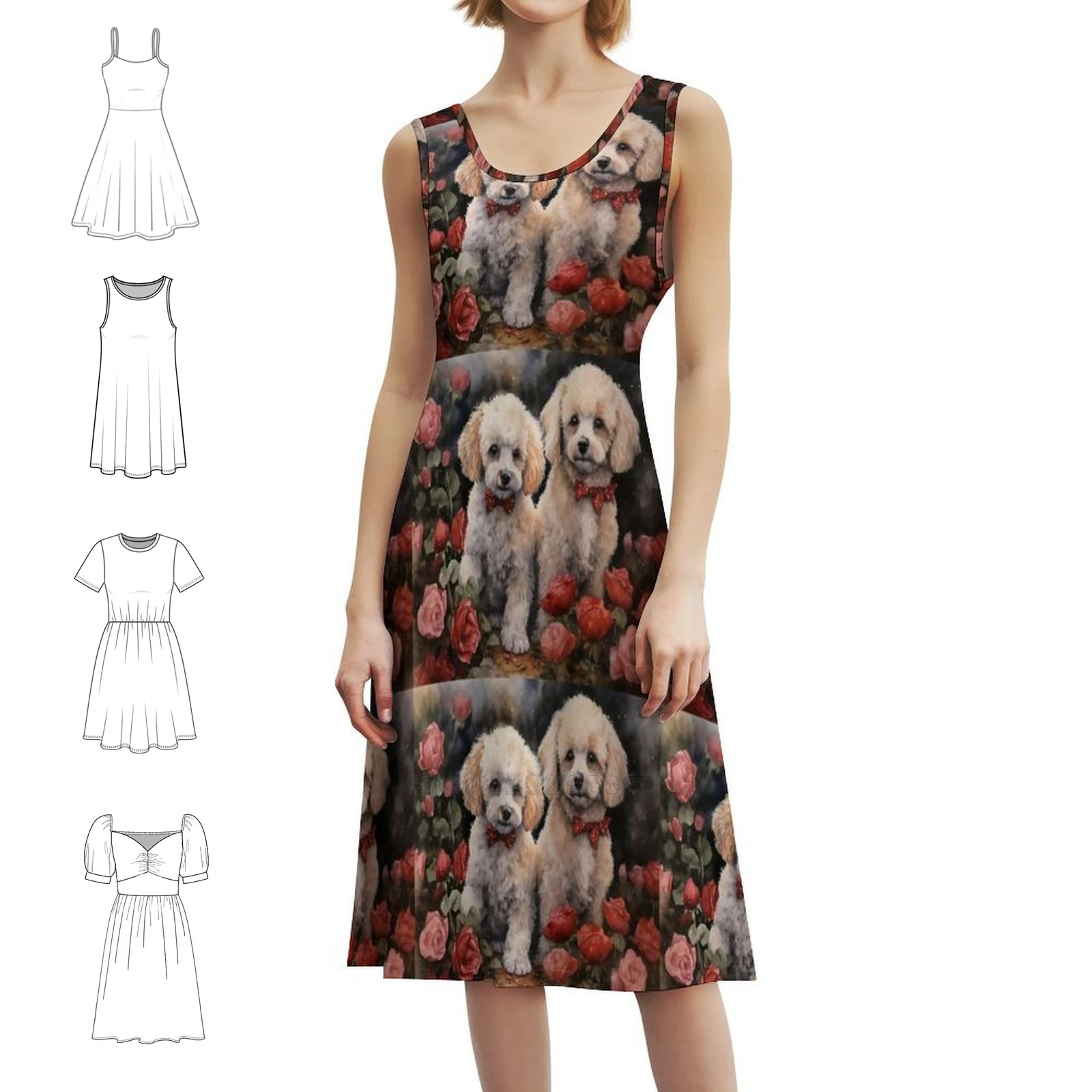 

Женское уличное платье в стиле хип-хоп с пупками и графическим принтом, вечерние клубные одежды, пудель, щенки, пудель, собака, милые женские