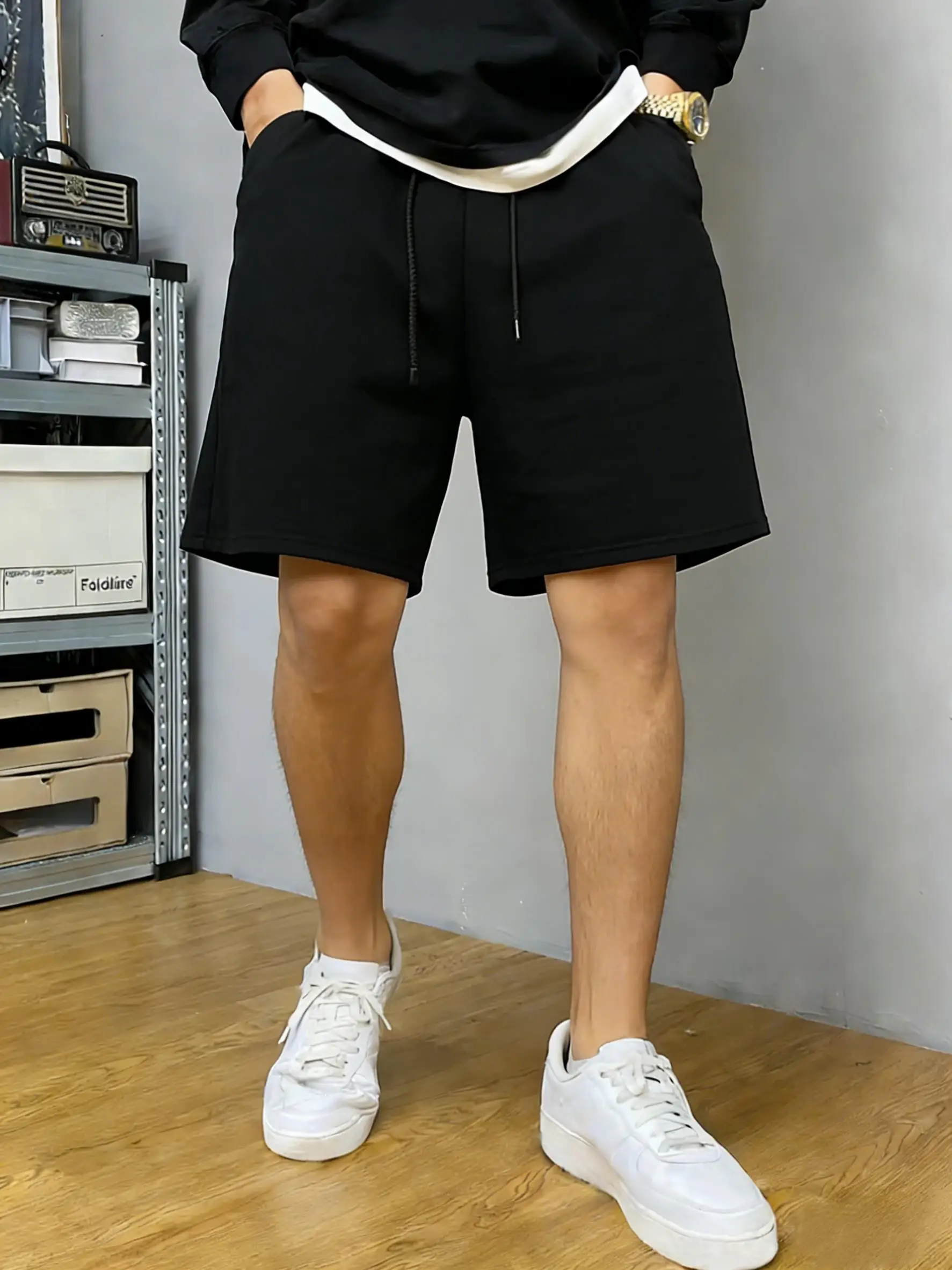 Black Fashion Solid Pocket Mans Drawstring Shorts Breathable Pants Summer Comfortable Sweatpants Unisex All-Match Sportwear