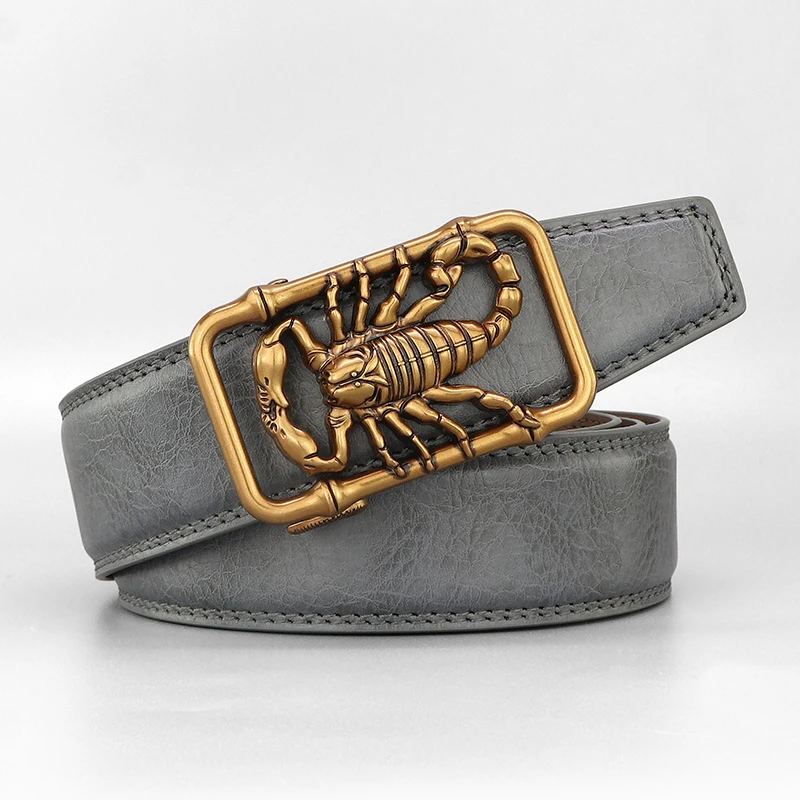 

High quality vintage Automatic Buckle belts men famous corset gray 3.5cm genuine leather brand luxury fancy jeans ceinture homme